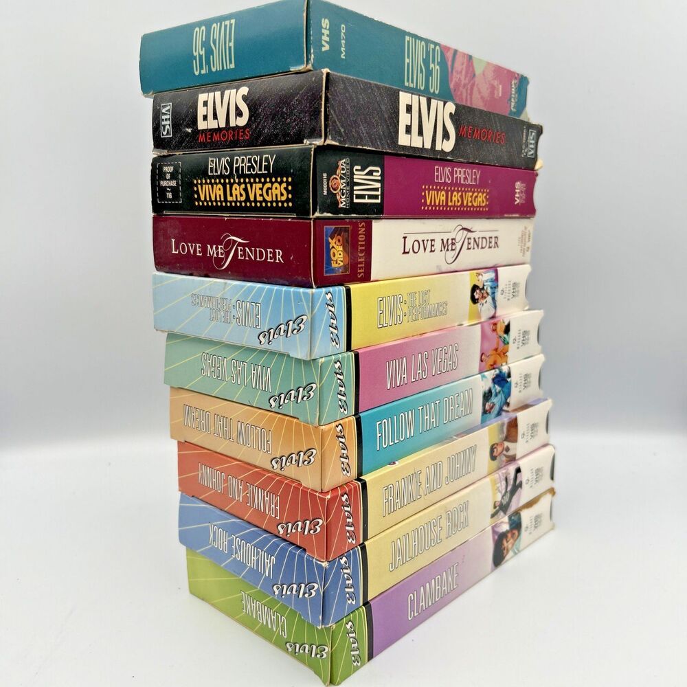 Elvis Presley VHS Lot of 10 Movies & Concerts Jailhouse Rock Viva Las Vegas VTG